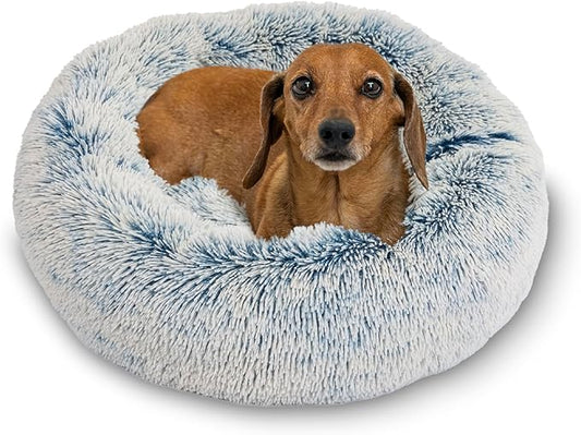 Best Friends by Sheri The Original Calming Donut Cat and Dog Bed in Shag Fur Denim, Small 23"