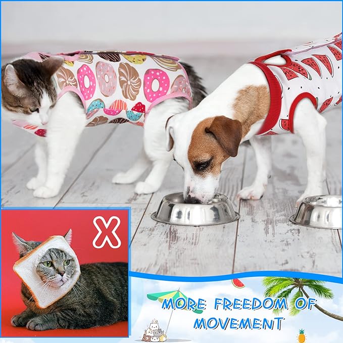 3 Pieces Cat Recovery Suit Kitten Recovery Suit E-Collar Alternative for Cats and Dogs Abdominal Skin Anti Licking Pajama Suit (Watermelon Pattern, Large)