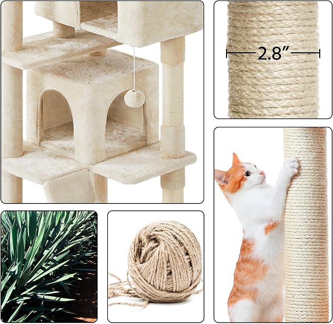 Yaheetech 70in Multi-Level Cat Tree Tall Cat Tower Cat Furniture with Condo, Scratching Posts & Dangling Ball for Indoor Cats Activity Center, Beige