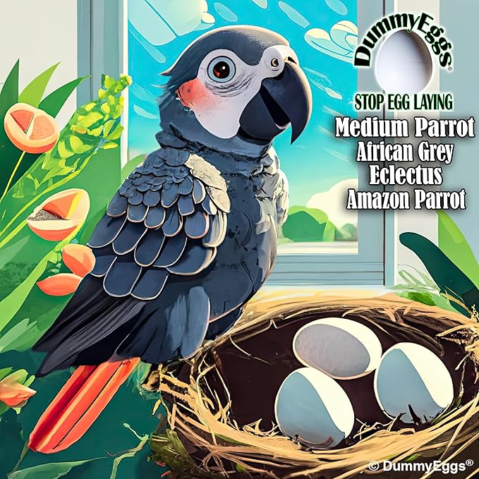 2 Medium Parrot Control Laying! 1.5" x 1.25" (3.7 x 3cm) Non-Toxic Solid Plastic Fake Bird Eggs African Grey, Eclectus, Azn, Small Cockatoo or Macaw. Ship Fast!