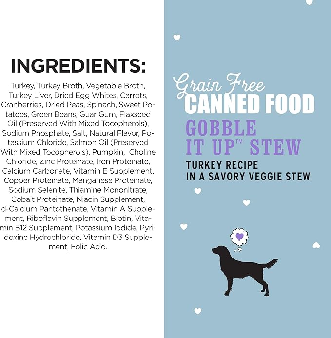 I AND LOVE AND YOU Wet Dog Food - Gobble It Up Stew - Turkey Recipe, Grain Free, Filler Free 13oz can, 12pk