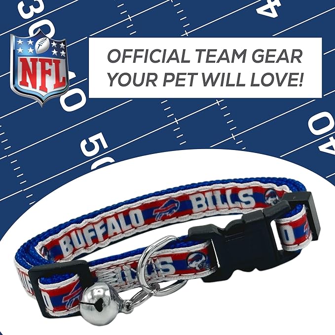 NFL CAT Collar Buffalo Bills Satin Cat Collar Football Team Collar for Dogs & Cats. A Shiny & Colorful Cat Collar with Ringing Bell Pendant