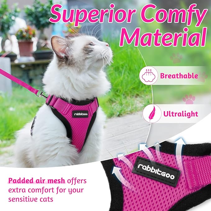 rabbitgoo Cat Harness and Leash for Walking, Escape Proof Soft Adjustable Vest Harnesses for Cats, Easy Control Breathable Reflective Strips Jacket, Rose Red, XS