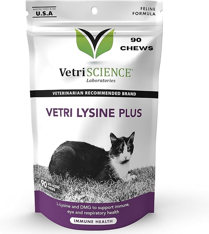 VetriScience Vetri Lysine Plus for Cats, 90 Chicken Flavored Chews - Immune and Respiratory Support Supplement for Cats