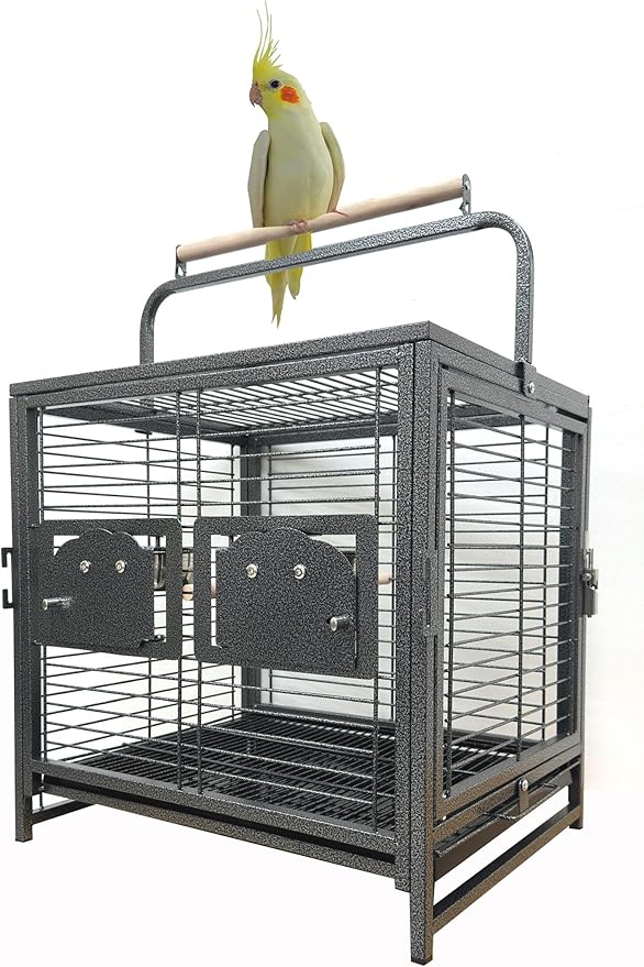 Portable Durable Heavy Duty Travel Veterinary Bird Parrot Carrier Cage Feeding Bowl Play Wooden Stand Perch with Handle Prevent Beaks Out