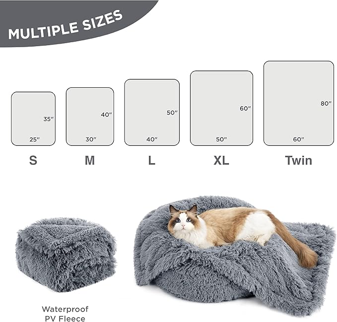 Bedsure Waterproof Dog Blankets for Large Dogs - Calming Cat Blanket for Bed Couch Protector Washable, Long Faux Fur Pet Throw Blanket for Puppy, Reversible Furniture Protection, 60"x80", Grey