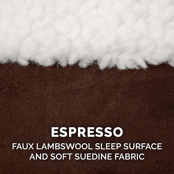 Furhaven 35" Round Orthopedic Dog Bed for Large/Medium Dogs w/ Removable Washable Cover, For Dogs Up to 50 lbs - Sherpa & Suede Snuggery - Espresso, 35-inch