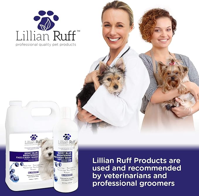 Lillian Ruff Berry Blue Brightening Face and Body Wash for Dogs - Blueberry Shampoo - Remove Tear Stains, Hydrate Dry Itchy Skin, Add Shine & Luster to Coats (Berry Blue Shampoo Gallon)