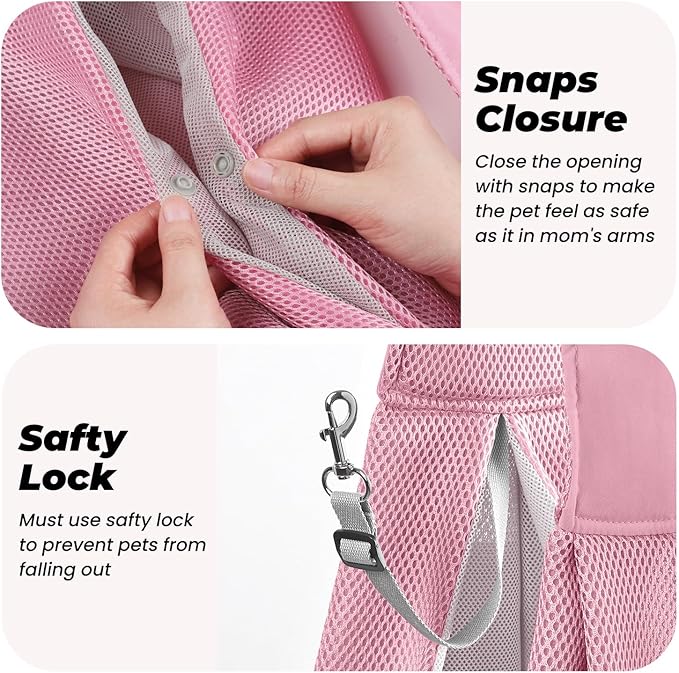 Dog Carrier Sling, Hand-Free Dog Sling Carrier for Small Dogs and Cats，Travel Safety Puppy Bag (Pink)