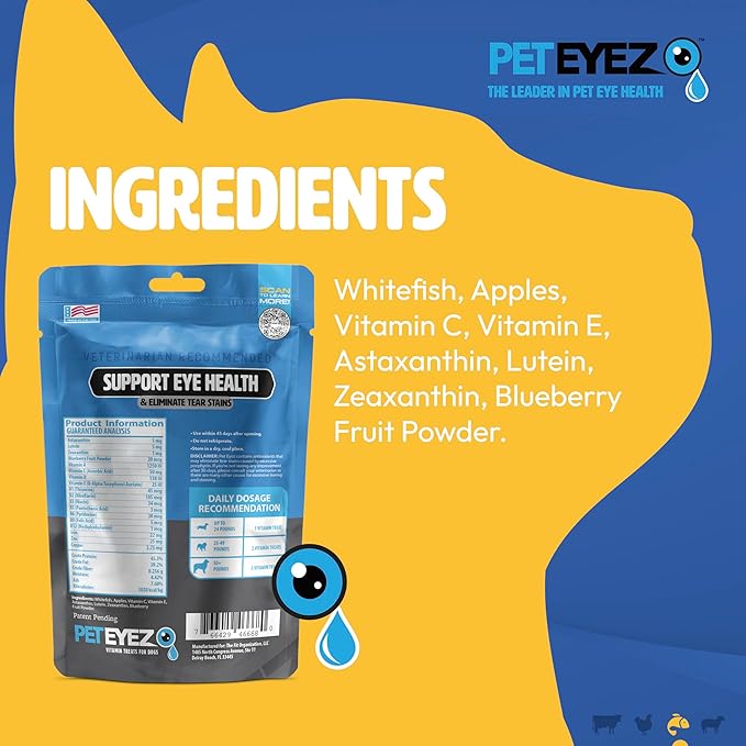 Pet Eyez Vitamin Treats for Cats - Tear Stain Remover - Eye Health Support - Reduces Itching & Allergies - Whitefish Flavor - 1oz