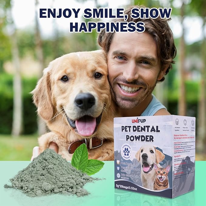 Pet Teeth Cleaning Powder, Brown Seaweed Dog Breath Fresh Powder Effective Dog Plaque and Tartar Remover, Compound Probiotics for Pets Dog Bad Breath Treatment Powder - 5g*20 sachets