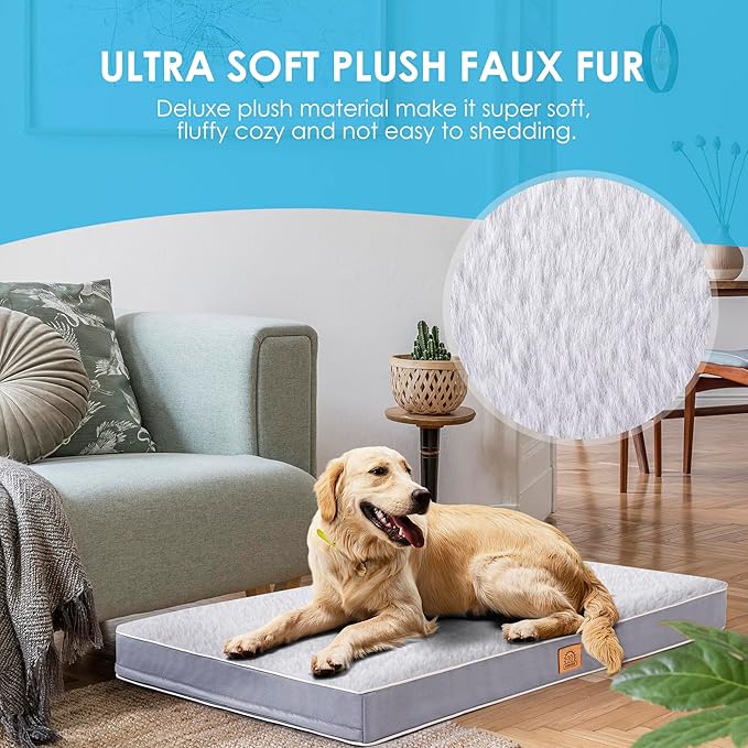 Dog Bed Covers Soft Plush Replacement Washable, Medium Waterproof Dog Bed Cover with Zipper, Pet Bed Cover 30x20x3 Inches, Gray, Cover Only