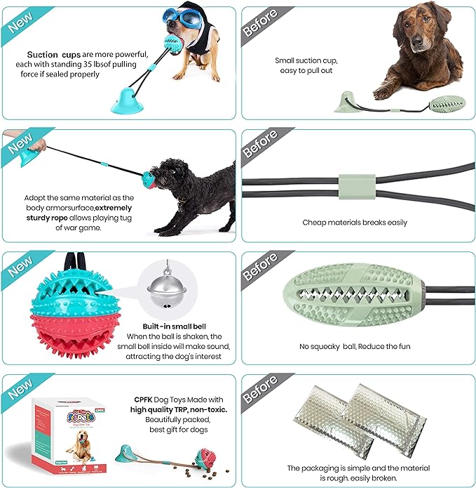 Dog Toys for Aggressive Chewers Interactive Teething Boredom and Stimulating Tug of War Suction Cup Puzzle Indestructible Puppy Rope Enrichment Teeth Cleaning Ball Accessories for Small Large Dogs