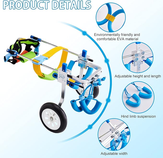 Adjustable Dog Wheelchair for Back Legs| Pet Wheelchairs with Disabled Hind Legs Walking|Stabel & Light Weight (7-Size) (XXS)