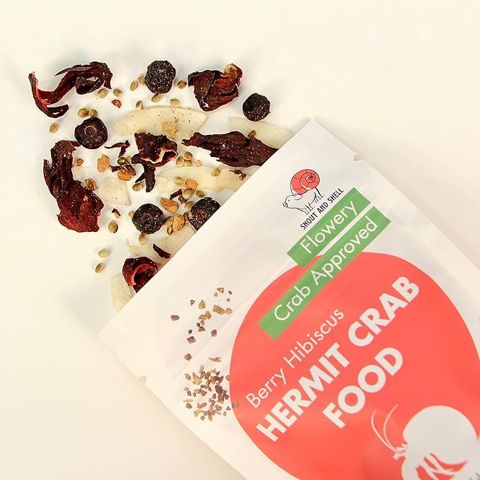 Berry Hibiscus Hermit Crab Food - Colorful Blend Diet of Hibiscus Flowers, Blueberries, Hemp Seed, Coconut Chips & White Birch Bark - Aquatic Pet Animal Snack Treat | 25g, Multi