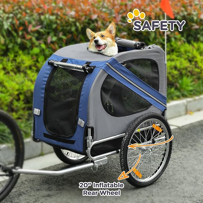 Aosom Dog Bike Trailer Pet Cart Bicycle Wagon Cargo Carrier Attachment for Travel with 3 Entrances Large Wheels for Off-Road & Mesh Screen