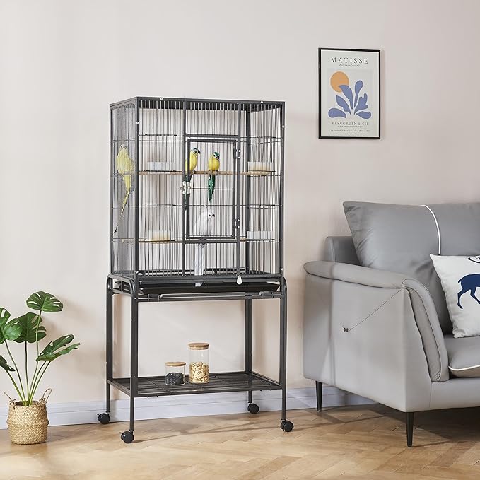 Panana Large Budgie Cage Metal Bird Cage with Stand Rolling Parrot Cage for Cockatiels African Grey Conures Parakeets Lovebird Finch Canary Bird Flight Cage for Small Pet Animals (53 Inch Height)