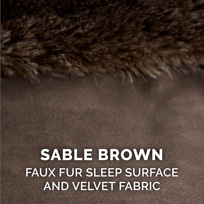 Furhaven Cooling Gel Dog Bed for Large/Medium Dogs w/ Removable Bolsters & Washable Cover, For Dogs Up to 55 lbs - Plush & Velvet L Shaped Chaise - Sable Brown, Large