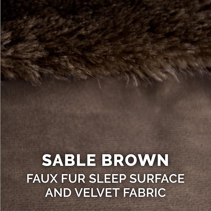 Furhaven Memory Foam Dog Bed for Medium/Small Dogs w/ Removable Bolsters & Washable Cover, For Dogs Up to 35 lbs - Plush & Velvet L Shaped Chaise - Sable Brown, Medium