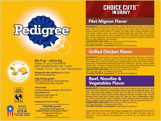 PEDIGREE CHOICE CUTS IN GRAVY Adult Soft Wet Dog Food 18-Pack Variety Pack, 3.5 oz Pouches