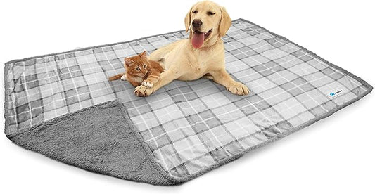 PetAmi WATERPROOF Dog Blanket For Medium Large Dog, Pet Puppy Blanket Couch Cover Protection Fleece Cat Blanket Washable Throw Couch Sofa Bed Furniture Protector Reversible Soft 60x40 Plaid Light Grey