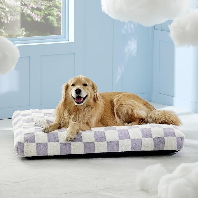 Lesure Extra Large Dog Bed-Thick Shredded Chopped Foam Pet Bed, Dog Bed Indoor with Removable Cover, Cute Modern Fuzzy Plush & Anti Slip Bottom(44x32', Purple)