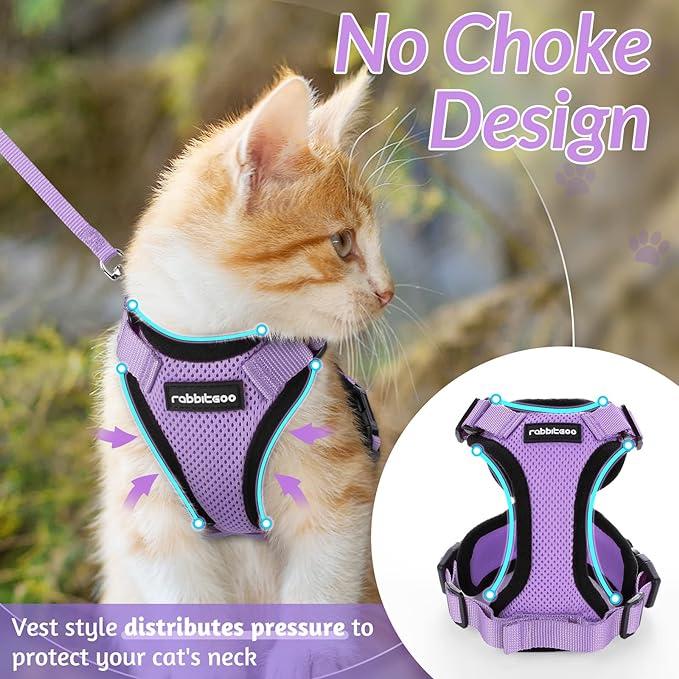 rabbitgoo Cat Harness and Leash for Walking, Escape Proof Soft Adjustable Vest Harnesses for Cats, Easy Control Breathable Reflective Strips Jacket, Light Purple, M