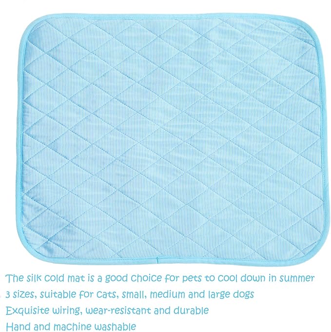 SEIS Dog Ice Pad Ice Silk Cats Kennel Mat Pet Cooling Pad Summer Cool Bamboo Mat Breathable Pad (Solid Blue, S