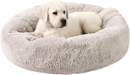 Best Friends by Sheri SnuggleSoft Faux Rabbit Fur Memory Foam Calming Donut Bed for Dogs and Cats, Brown, 23" x 23"