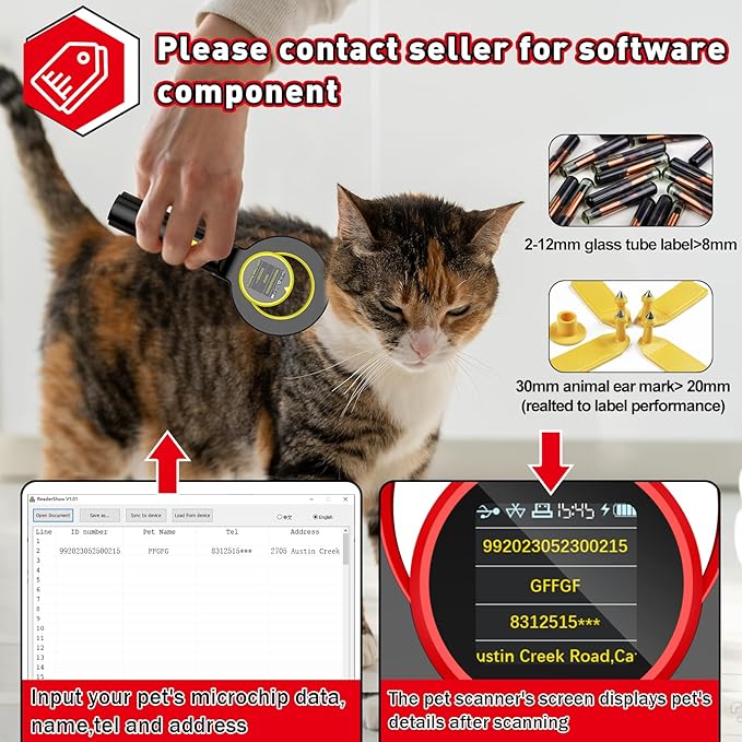 Symcode Pet Microchip Scanner, ISO11784/85/FDX-B/EMID (2.4GHz Wireless+Bluetooth+USB) All in one 1.44” TFT Screen Display 240 Data Storage Upload to PC Microchip Scanner Reader for Dog/Pet/Cat/Animal