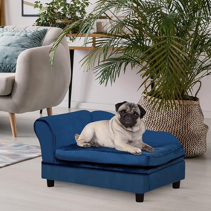 PawHut Luxury Fancy Dog Bed for Small Dogs with Hidden Storage, Small Dog Couch with Soft 3" Foam, Dog Sofa Bed, Cushy Dog Bed, Modern Pet Furniture for Puppies and Little Breeds, Blue