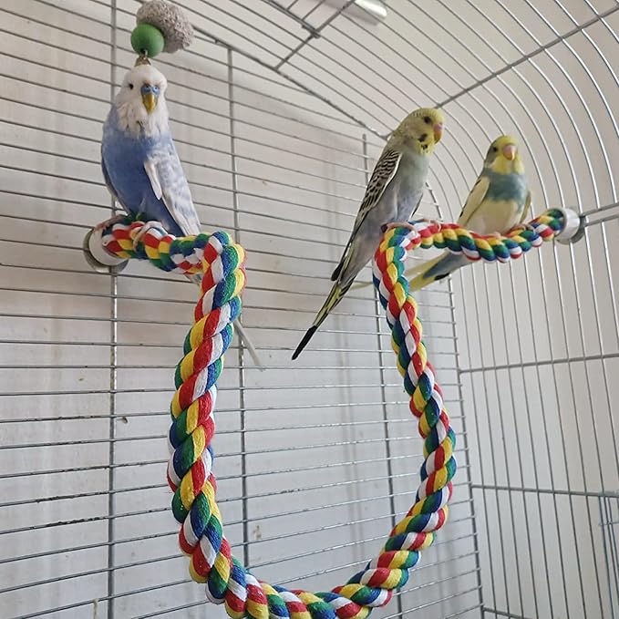 Bird Rope Perches for Parrots, Cockatiels, Parakeets, Budgie Cages Comfy Birds Colorful Rope Toy (31.5inch Metal nut)