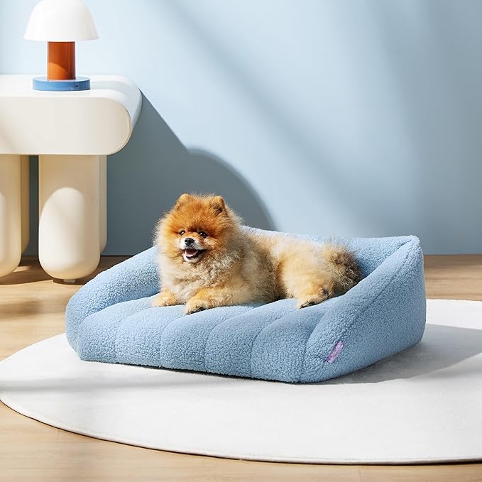 Lesure Orthopedic Dog Bed Sofa for Small Dogs & Cats, Waterproof Dog Couch with Removable Washable Cover, Cute Aesthetic Pet Sofa Couch with Egg Crate Foam(24" x 18" x 9.5", Blue)