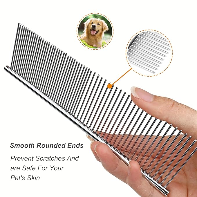 3 Pack Metal Comb For Dogs,Cat Grooming Comb,Dog Combs,Doodle Comb,Shedding Comb,For Professional Grooming Tool For Long And Short Haired Dog,Cat And Other Pets. (Large Medium Small)