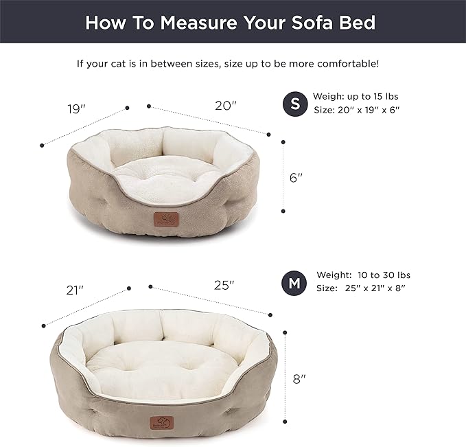 Bedsure Dog Beds for Small Dogs - Round Cat Beds for Indoor Cats, Washable Pet Bed for Puppy and Kitten with Slip-Resistant Bottom, 20 Inches, Taupe