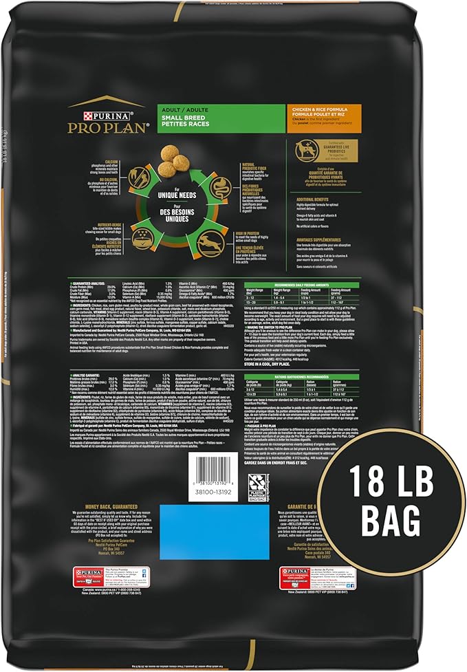 Purina Pro Plan High Protein Small Breed Dog Food, Chicken & Rice Formula - 18 lb. Bag
