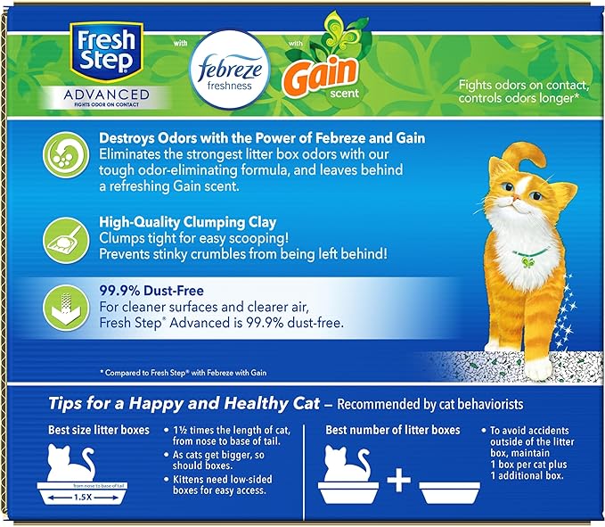 Fresh Step Clumping Cat Litter, With Gain, Advanced, Extra Large, 37 Pounds total (2 Pack of 18.5lb Boxes)