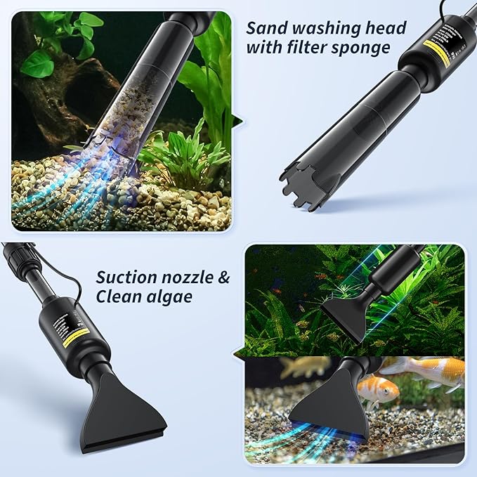 Fish Tank Cleaner - Aquarium Gravel Cleaner, 530GPH/32W Electric Fish Tank Cleaning Tools, Adjustable Water Flow Aquarium Cleaner Kit, Turtle Betta Fish Tank Cleaner for Wash Sand, Water Changing