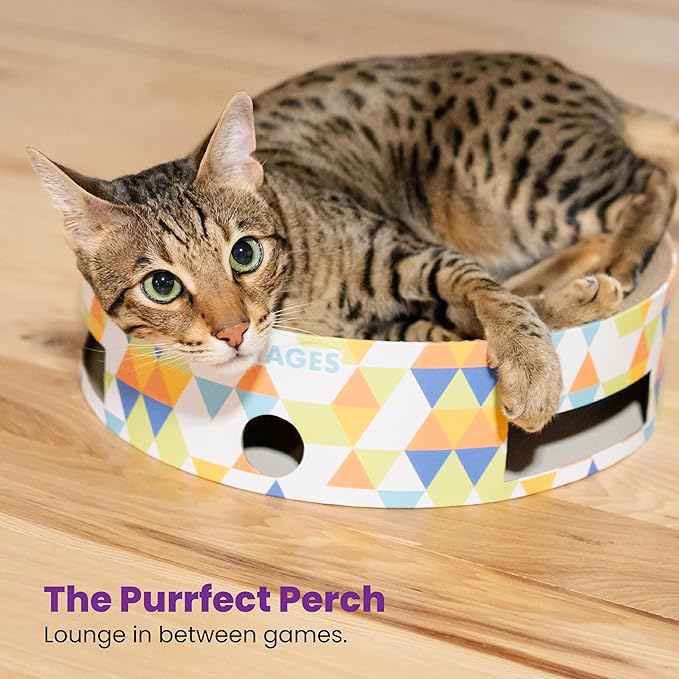 Catstages Bowl Track Scratcher Cat Ball Track Scratcher and Lougner, Multicolored