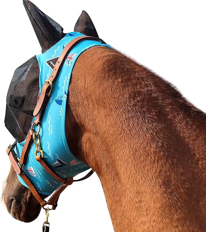 TGW RIDING Horse Fly Mask Super Comfort Horse Fly Mask Elasticity Fly Mask with Ears We Only Make Products That Horses Like (Sky Blue, M)