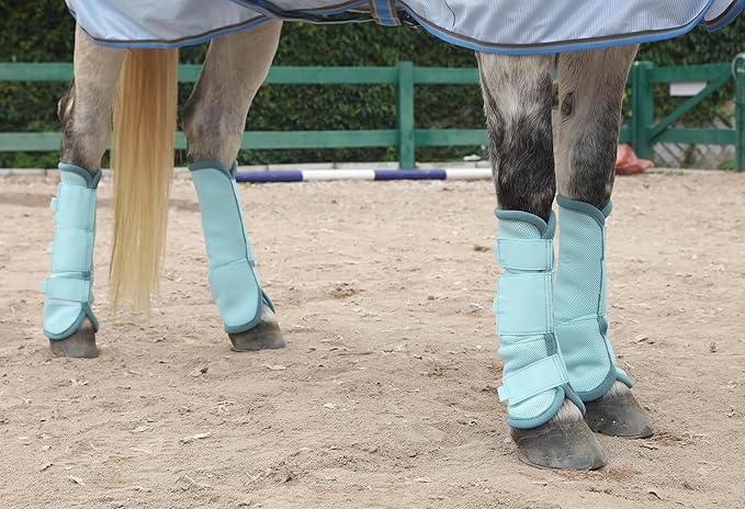 Horse Fly Boots - Fly Horse Boots Perfect for Equine Leg Wraps and Maximum Horse Fly Protection Set of 4 (Blue, Full)