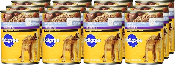 PEDIGREE CHOPPED GROUND DINNER Puppy Canned Soft Wet Dog Food With Lamb & Rice, 13.2 oz. Cans (Pack of 12)