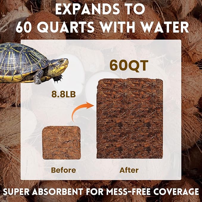Coconut Chip Substrate for Reptile 60 Quart Natural Loose Coco Husk Chip Reptile Substrate Bedding for Snakes, Lizards, Gekos, Toad, Tortoise, Ball Pythons, Frogs, Amphibians Terrarium Tanks