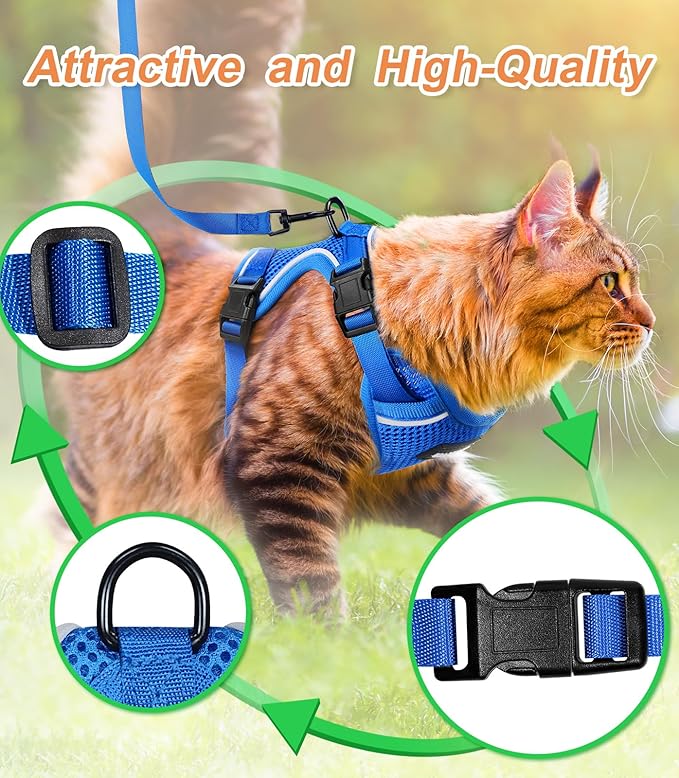 Cat Harness and Leash Set [ MAX Safety Third Generation ] Escape Proof Soft Adjustable Cat Leash Breathable Comfortable Vest Easy to Wear Kitten Harness for Outdoor Walking