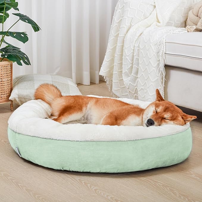 Love's cabin Round Donut Cat and Dog Cushion Bed, 30in Pet Bed for Medium or Large Dogs, Anti-Slip & Water-Resistant Bottom, Soft Durable Fabric Pet beds, Washable Calming Cat & Dog Bed Teal