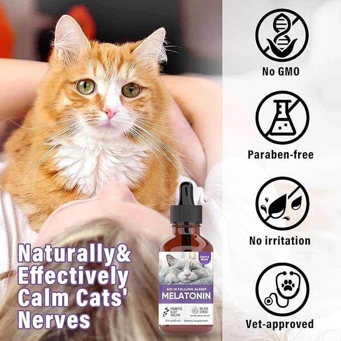 Melatonin for Cats, 2 Fl oz Cat Calming, Supports Restful Sleep for Your Cat, Anxiety Relief & Promote Relaxation