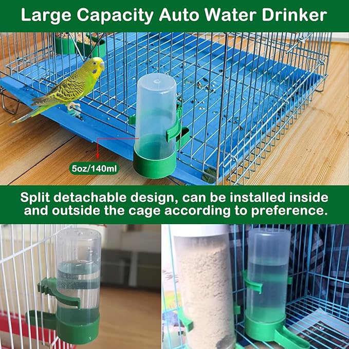 Automatic Bird Feeder Pack of 9 No Mess Parrot Water Dispenser Acrylic Adjustable Parakeet Seed Food Container Cage Accessories Drinker for Lovebirds Finches Budgies Canaries