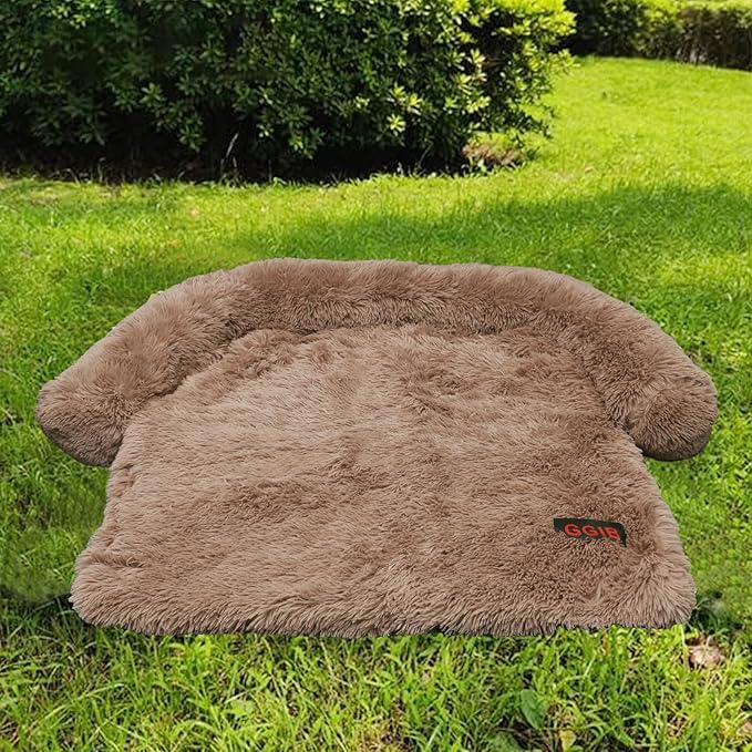 Calming Dog Bed Fluffy Plush Dog Mat for Furniture Protector with Removable Washable Cover for Large Medium Small Dogs and Cats (Medium(41x37x6), Light Brown)