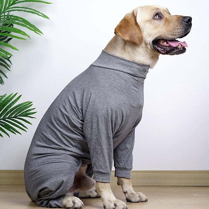 Dog Recovery Suit Abdominal Wound After Surgery Wear Prevent Licking Wounds E-Collar & Cone Alternatives Postoperative Shirt Dog Pajamas Long Sleeve Prevent Shedding (X-Large, Grey)