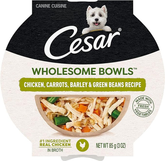 CESAR WHOLESOME BOWLS Adult Soft Wet Dog Food, Chicken, Carrots, Barley & Green Beans Recipe, 3 oz., Pack of 10